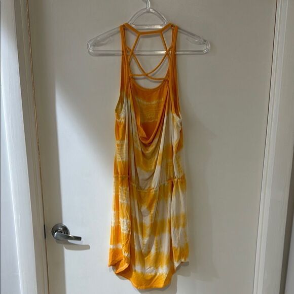 CHASER  Yellow  White Tie Dye Mini crossback  Sleeveless Halter Dress M - Picture 6 of 7